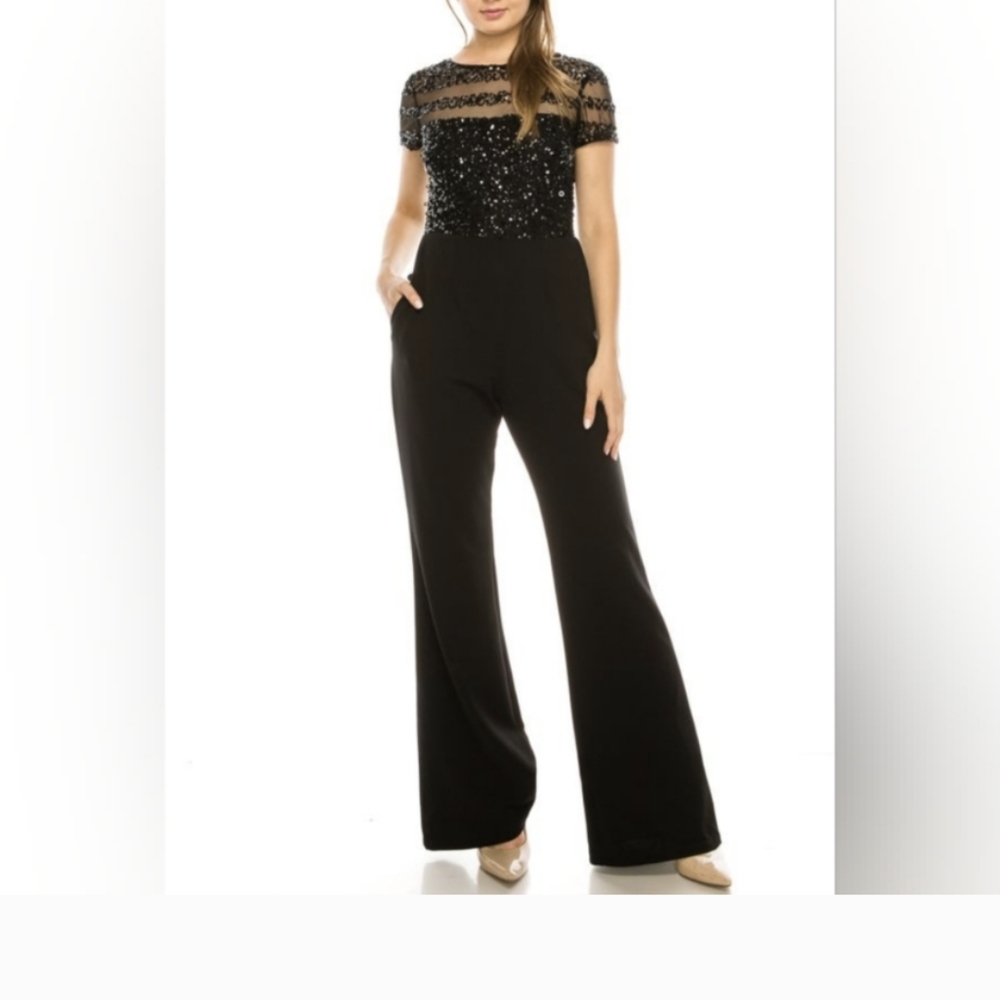 Adrianna Papell Black Sequin Jumpsuit